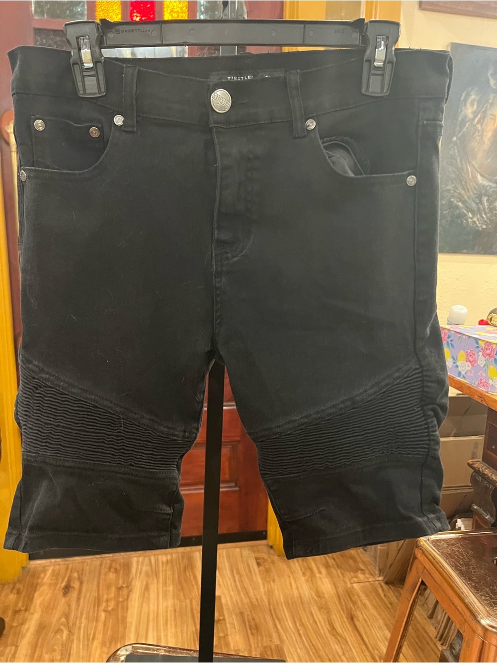Trestle Supply Co.  Black Jean Shorts with Ribbed Knee Panels